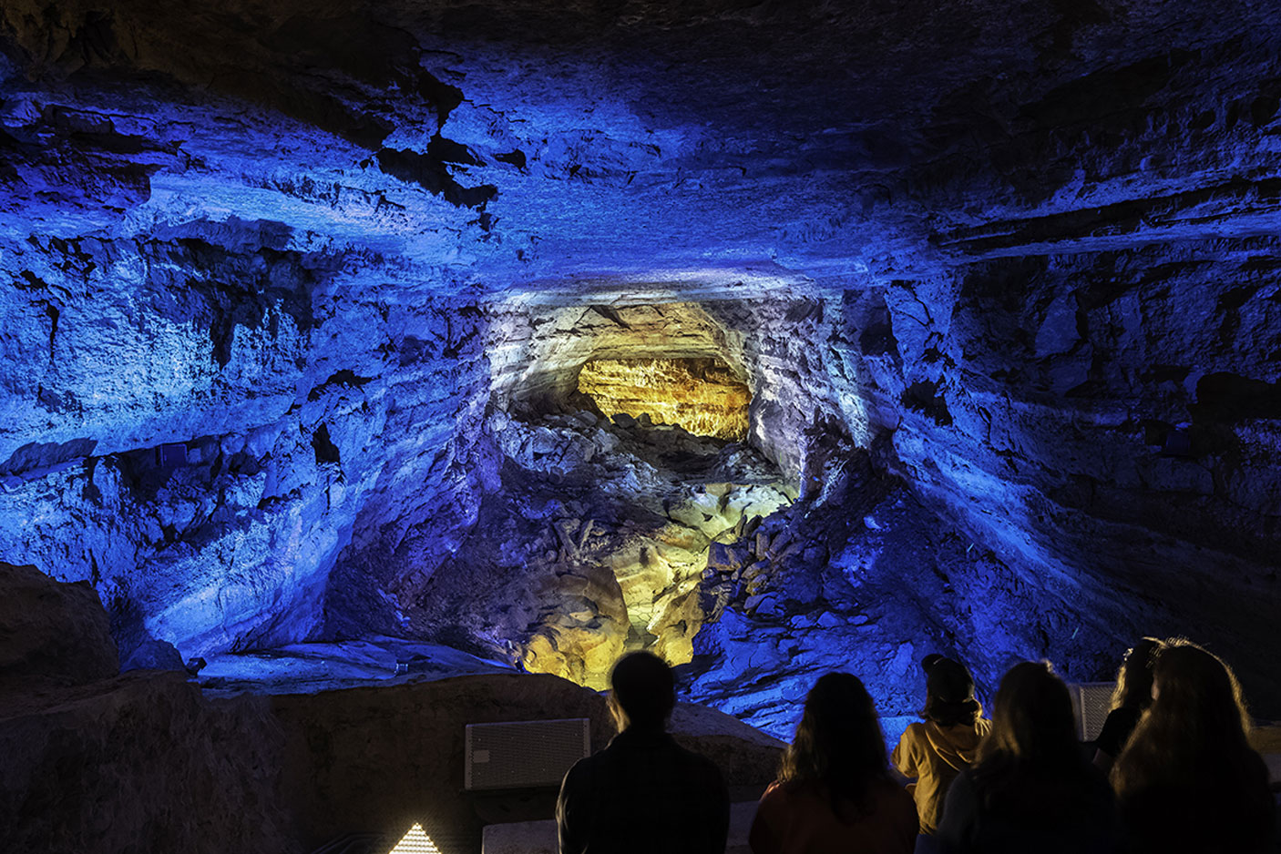 blue lights in cave