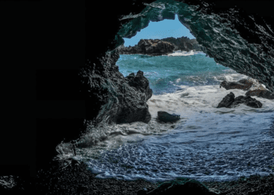 ocean flowing into cave