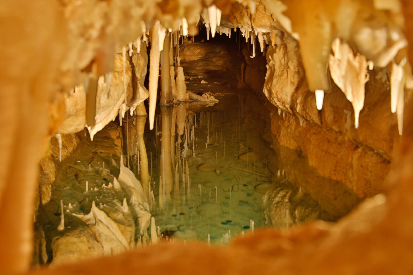 Crystal Lake Cave, IA with water and formations