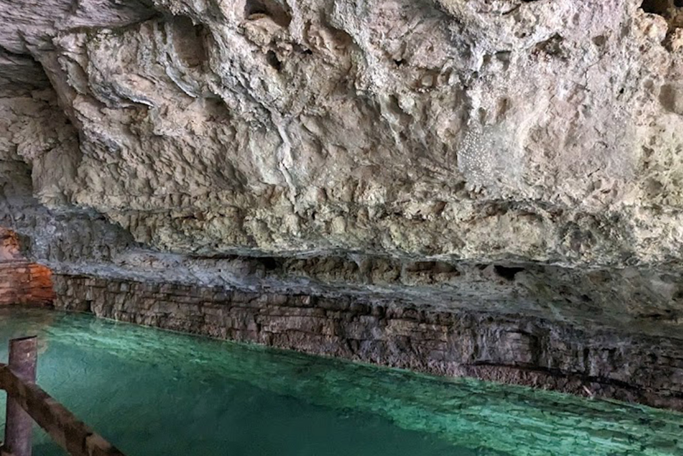 blue water in cave